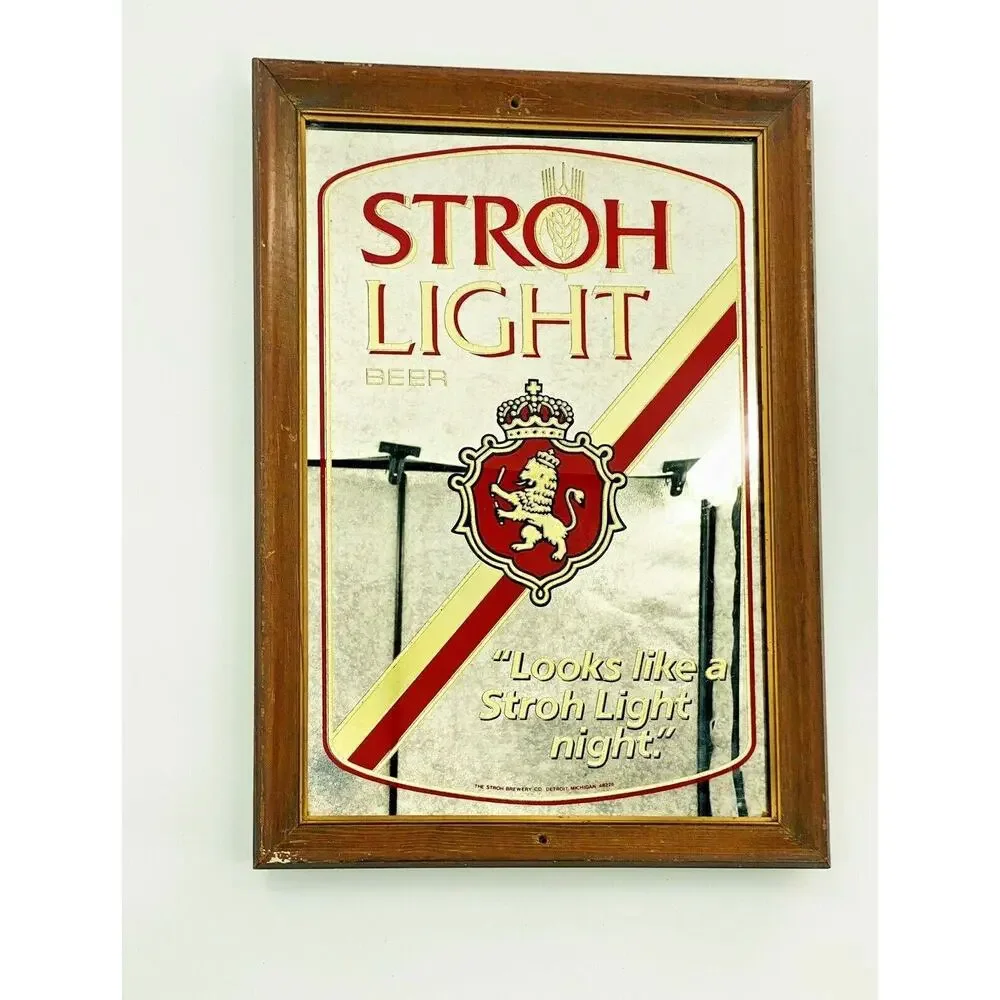 Vintage STROH LIGHT BEER Framed Wall Mirror Sign Looks like Stroh Light Night
